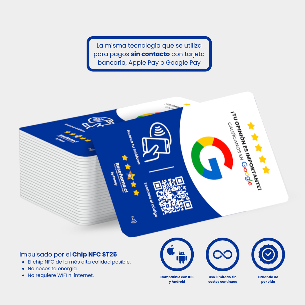 Tarjeta NFC con QR para reseñas en Google